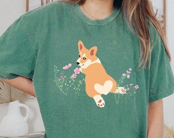 Wildflower Corgi Shirt, Cottagecore Comfort Colors Tee