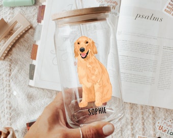 Golden Retriever Cup, dog iced coffee glass, dog mom gifts, retriever gifts, Golden tumbler, retriever mug, veterinarian mug, bday gift