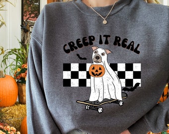 Pitbull Halloween Sweatshirt, Creep It Real Shirt, Ghost Pitbull Halloween Crewneck, Spooky Pitbull, Fall Pitbull Shirt, Pitbull Gifts