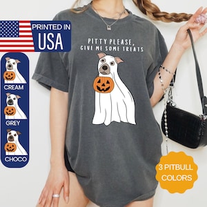 Geist Pitbull Halloween Shirt, Komfortfarben Shirt, gruseliger Pitbull, Herbst Pitbull, Geisterhund T-Shirt, Pitbull Geschenke, Pittie Mama, Pitbull Papa
