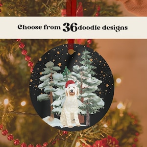 Adorno de garabato dorado de invierno, metal, adorno Goldendoodle, decoración navideña para perros, regalos goldendoodle, regalo de mamá garabato, adorno navideño de garabato