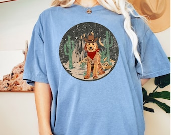 Western Cowboy Goldendoodle Comfort Colors Tee: Retro Texas Shirt