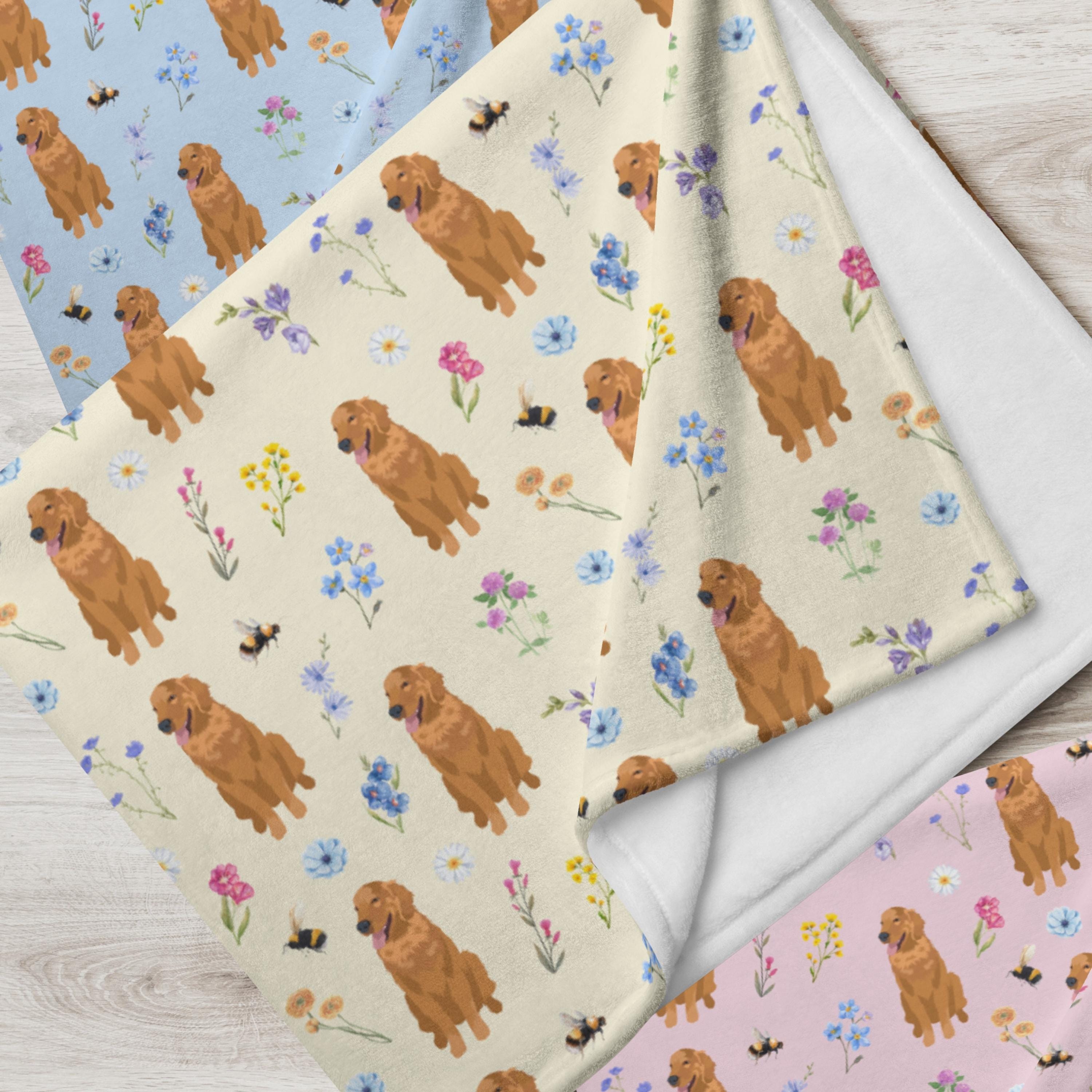 Wildflower Golden Retriever Nursery Blanket, golden dog gift, newborn gift baby blanket, toddler blanket, nursery gift, cotagecore aesthetic