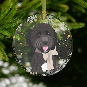 Adorno navideño de labradoodle, regalos de doodle negro, adorno navideño de cockapoo, regalo para mamá de cavapoo, media navideña de doodle dorado
