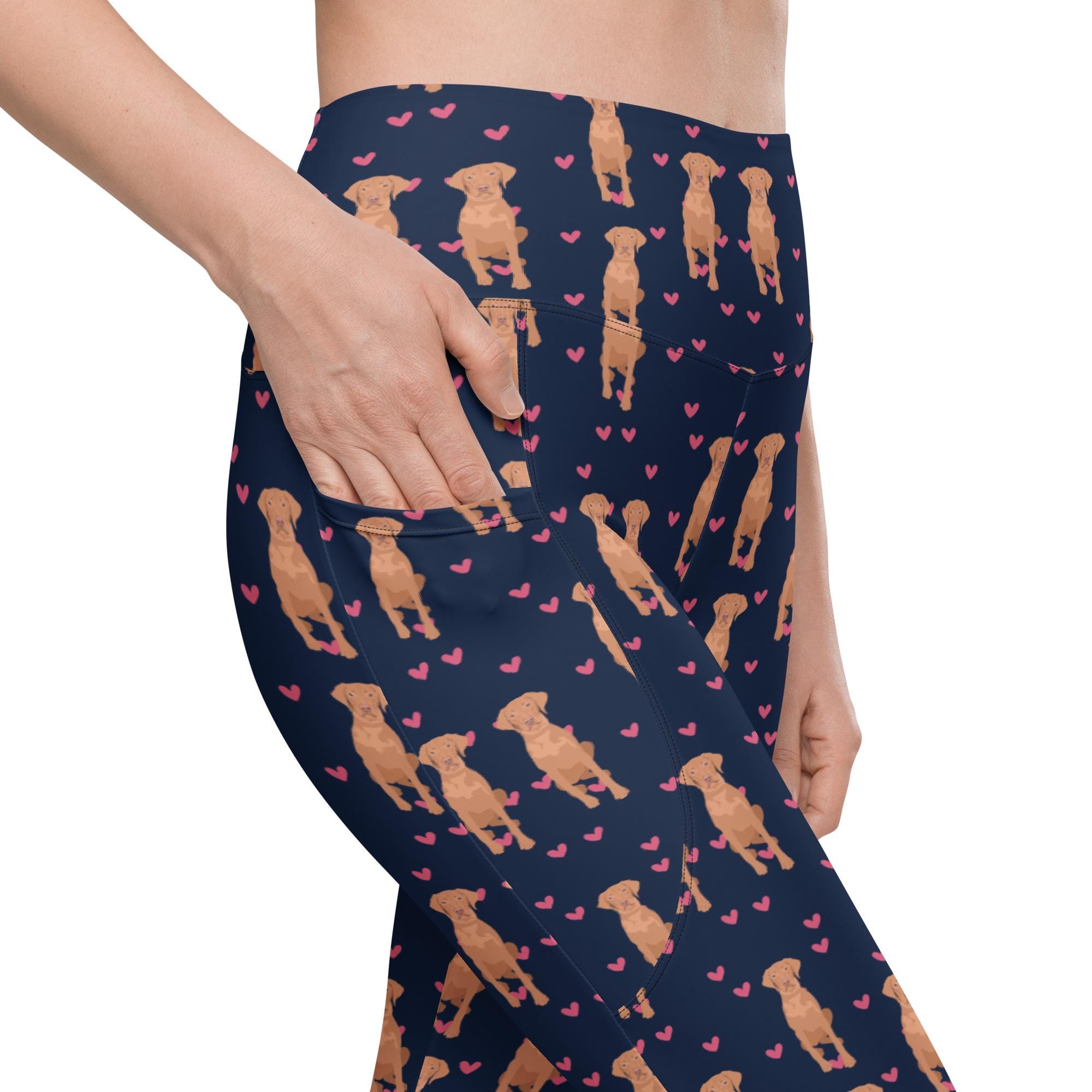 Hearts Vizsla Leggings With Pockets For Women | Inclusive Sizing 2XS To 6XL | Vizsla Mom Gifts, hungarian pointer dog owner bottoms