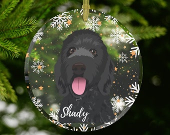 Glass black Golden doodle Christmas ornament, goldendoodle gifts, black cockapoo ornament, black cavapoo ornament, dogs first christmas gift