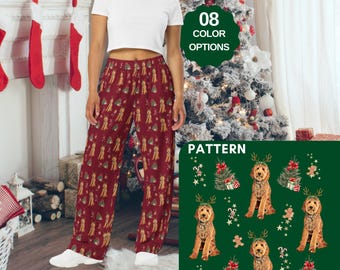 Weihnachten Goldendoodle Pyjama Hose: Unisex Hunde Print mit weitem Bein