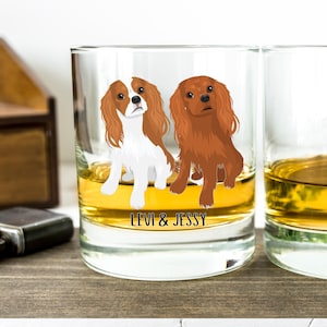 King Charles Cavalier Spaniel whiskey glass, spaniel dad gift, spaniel mom gift, spaniel gifts, wedding gift, aniversary gift, pet loss gift