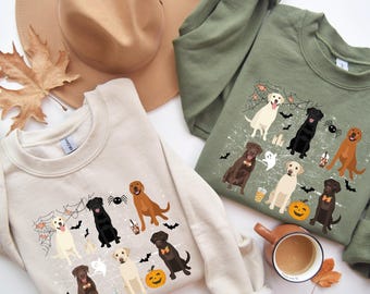 Bluza z nadrukiem labradora na Halloween: upiorny pies z okrągłym dekoltem