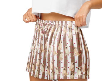 Yellow Labrador Striped Pajama Shorts: Silky Dog Mom Loungewear
