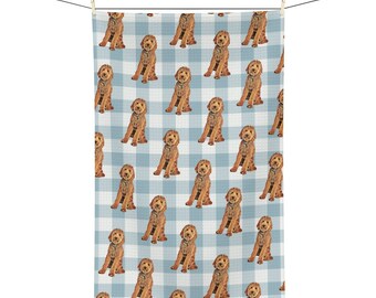 Paño de cocina Goldendoodle: Decoración de cocina con tejido gofre a cuadros azules