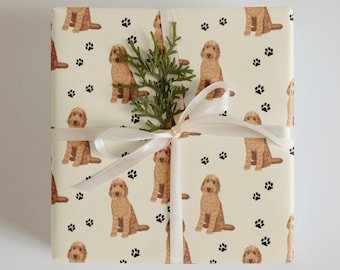 Papel de regalo Goldendoodle con huellas de perro: Juego de 3 hojas