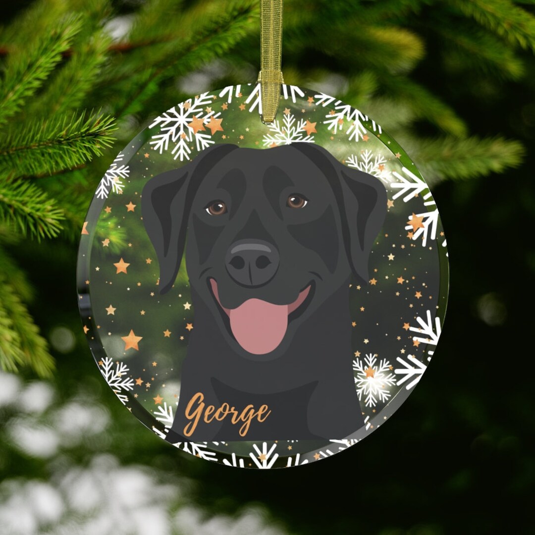 Glass Black Lab Christmas Ornament Personalized, Black Labrador Gift