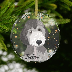Gray Golden doodle ornament, blue goldendoodle Christmas ornament, goldendoodle gifts, dad goldendoodle mom, dogs first Christmas
