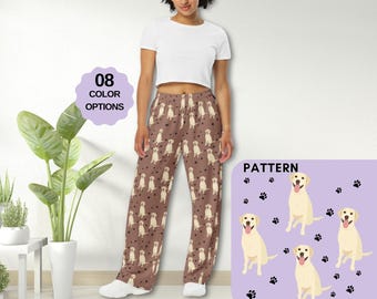 Yellow Labrador Pajama Pants: Unisex Wide Leg Lab Mom/Dad Gift