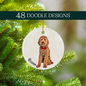 Décorations de Noël dorées, cadeaux labradoodle, décoration de Noël cockapoo, cadeaux pour maman cavapoo, carte de Noël doodle, décoration en céramique