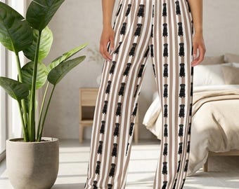 Zwarte labrador-pyjamabroek: uniseks katoenen gestreepte pyjamabroek met wijde pijpen