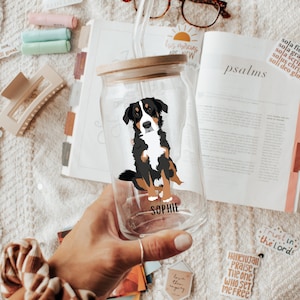 Personalized Bernese Mountain Dog Iced Coffee Glass: 16oz Dog Mom Gift