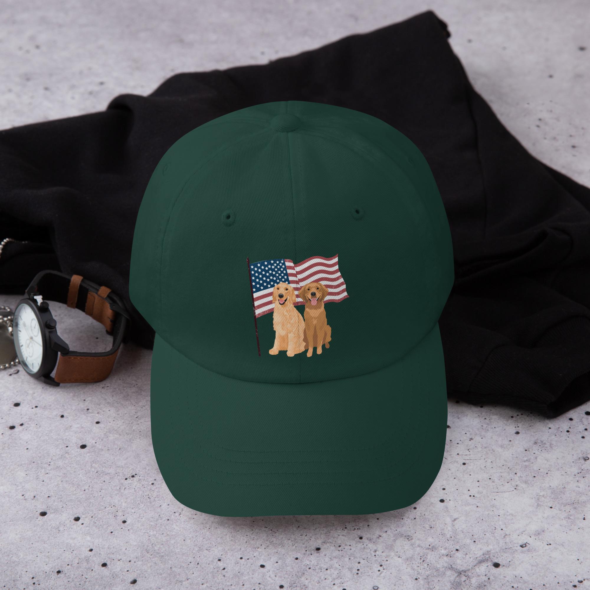 American Golden Retriever Hat Patriotic USA Flag Dog Mom Hat