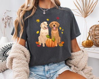Fall Golden Retriever Comfort Colors Shirt: Halloween Pumpkin Tee