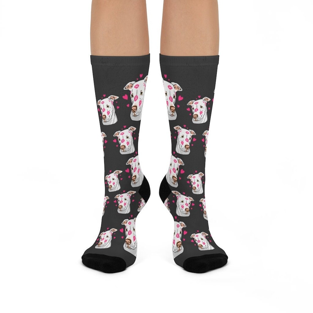 White Pitbull Crew Socks Pitbull Socks Pitbull Mom Gifts Etsy