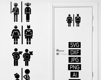 SVG File, Set of 4 Toilet Vector Signs, Bathroom Sign, WC Sign, Toilet Sign, Vinyl Sticker, Man and Woman Sign