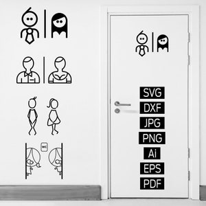 SVG File, Set of 4 Toilet Vector Signs, Bathroom Sign, WC Sign, Toilet Sign, Vinyl Sticker, Man and Woman Sign