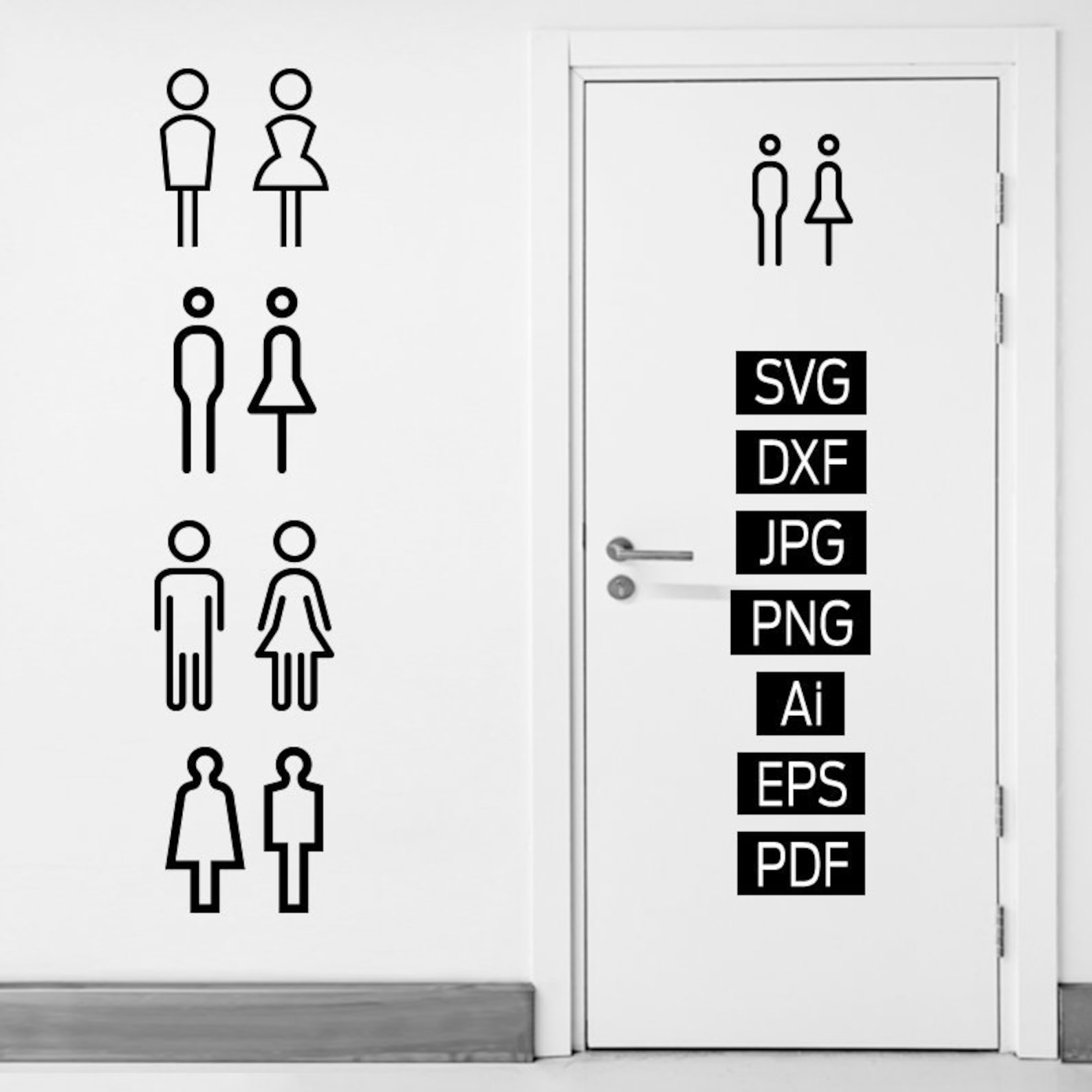 SVG File, Set of 4 Toilet Vector Signs, Bathroom Sign, WC Sign, Toilet ...