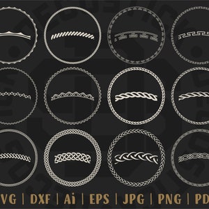 12 plików SVG, ramki okrągłe, ramki okrągłe ze wzorem, monogramy, obramowania okrągłe, ramki okrągłe, obramowania dekoracyjne.