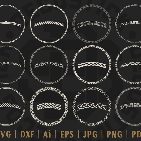 12 SVG Files, Circle Frames, Round Patterned Frames, Monograms, Circle Borders, Round Frames, Decorative Borders.