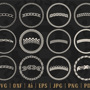 12 fichiers SVG, cadres de cercle, cadres à motifs ronds, monogrammes, bordures de cercle, cadres ronds, bordures décoratives.