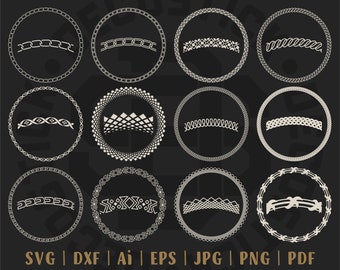 12 SVG Files, Circle Frames, Round Patterned Frames, Monograms, Circle Borders, Round Frames, Decorative Borders.
