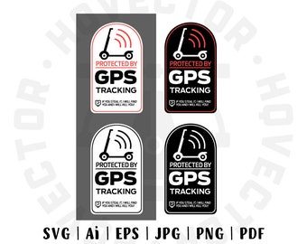 SVG File, Protected by Gps, Warning, Scooter Sticker Template, Electric scooter, electric scooter GPS tracking, scooter Anti-theft