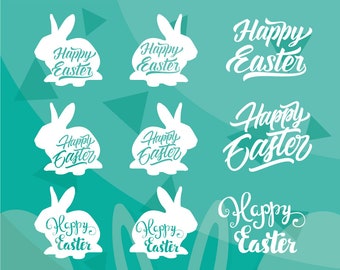 9 SVG Files, Easter Bunny, Easter Bundle SVG, Easter SVG Cut File, Happy Easter Vector, Happy Easter Cricut, Happy Easter Lettering