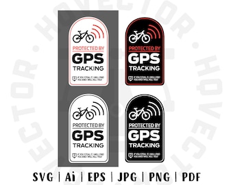 SVG File, Protected by Gps, Warning, Bike Sticker Template, Bike, Bike GPS tracking, Bike Anti-theft