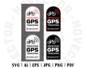 SVG File, Protected by Gps, Warning, Bike Sticker Template, Bike, Bike GPS tracking, Bike Anti-theft