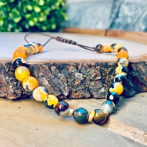 Honeycomb Beaded Bracelet | Yellow Jasper Bracelet | Sea sediment Jasper Bracelet| Nature Bracelet