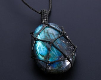 Labradorite Necklace Blue Flash Labradorite Cord Necklace