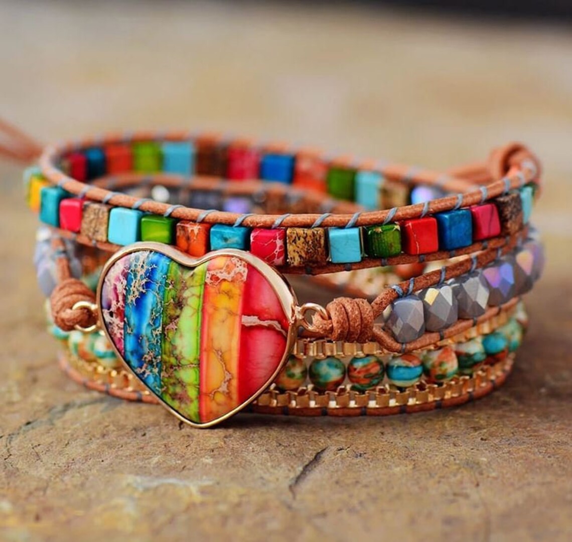 7 Chakra Wrap Bracelet Heart Chakra Bracelet Natural Etsy