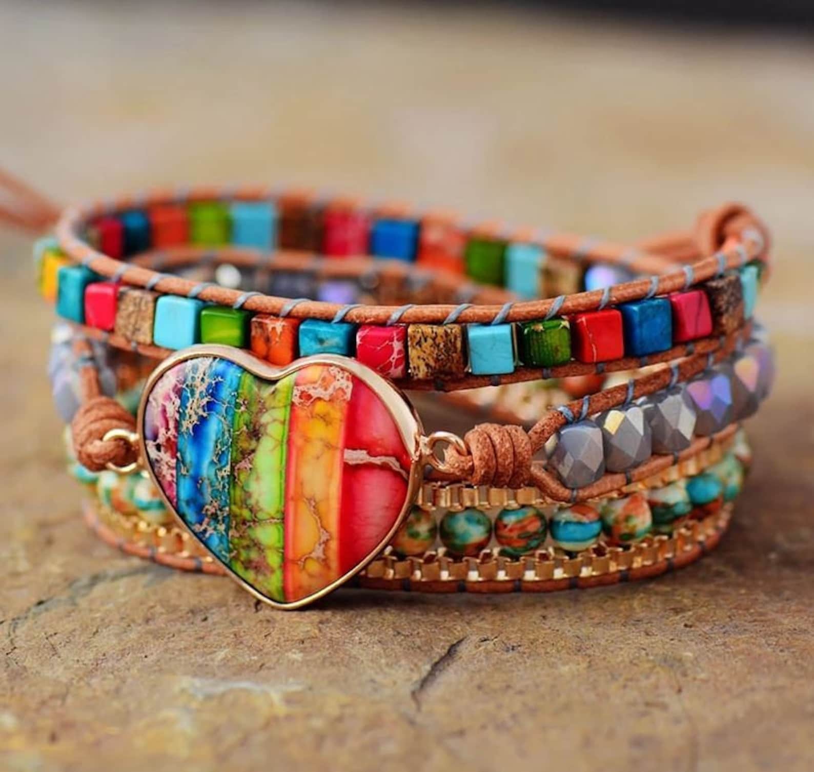 7 Chakra Wrap Bracelet Heart Chakra Bracelet Natural Etsy