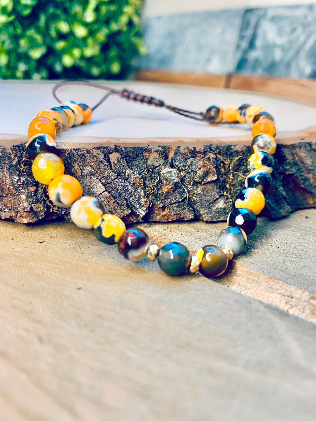 Beaded Bracelet Yellow Jasper Bracelet Sea Sediment Jasper
