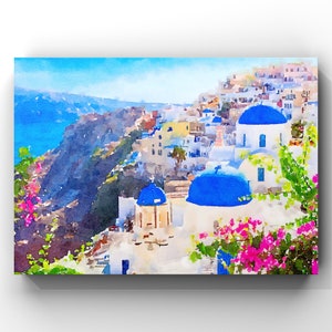 Oia Santorini, Greece Art Print, Santorini Wall Art, Europe Print, Travel Print, Wall Decor, Greece Watercolor Print, Anniversary Gift