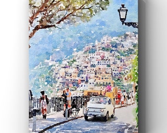 Positano Watercolor Art Print: Amalfi Coast, Italy (Digital Download)