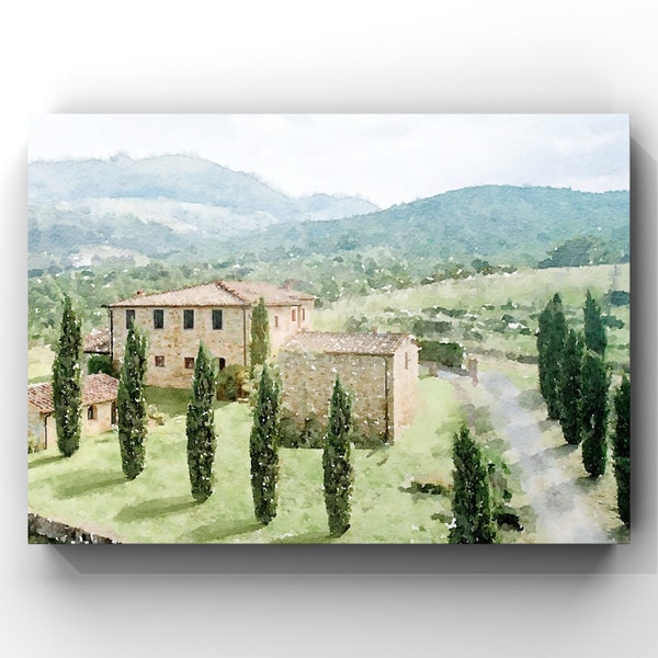 Tuscan Hills Watercolor, Tuscany Italy, Florence Italy, Italian Villa in Tuscany, Italian Vineyard, Italy Scenery, Italian Scenery