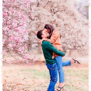 Custom Watercolor Painting From Photo, Photo to Art, Personalized Art, Picture to Painting, Engagement Photo Art, Watercolor Engagement Gift