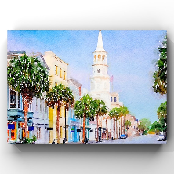 Charleston South Carolina Print, Digital Watercolor Print, CHS, Picture to Painting, Rainbow Row