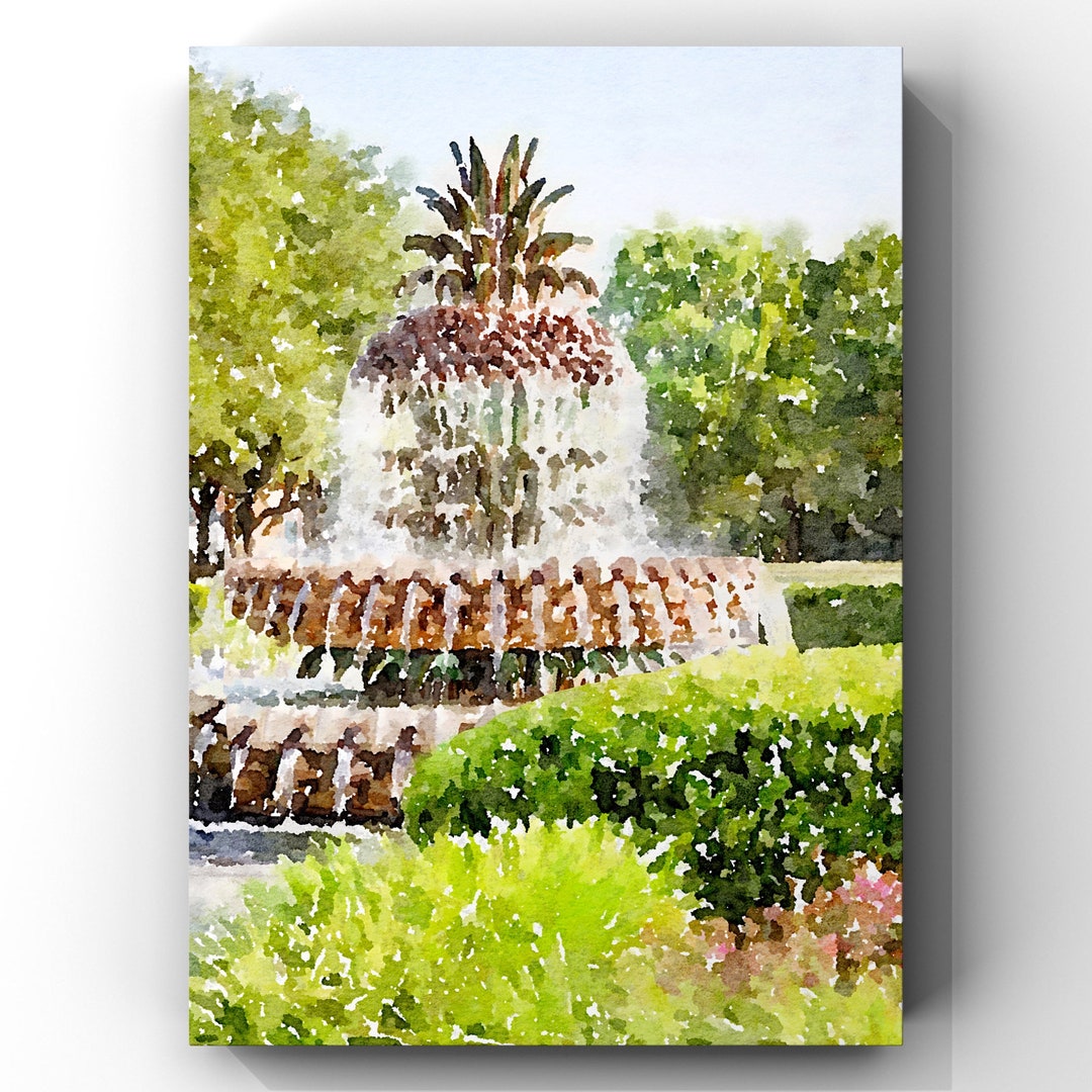 Pineapple Fountain Charleston South Carolina Watercolor Print Digital