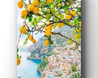 Positano Lemon Tree Watercolor Art Print: Amalfi Coast (Digital Download)