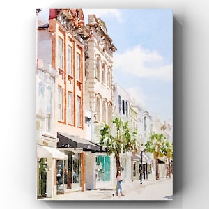 Charleston South Carolina Watercolor Print, King Street Charleston, Digital Art