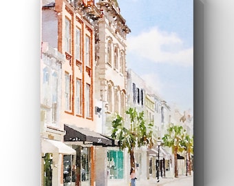 Charleston South Carolina Watercolor Print, King Street Charleston, Digital Art